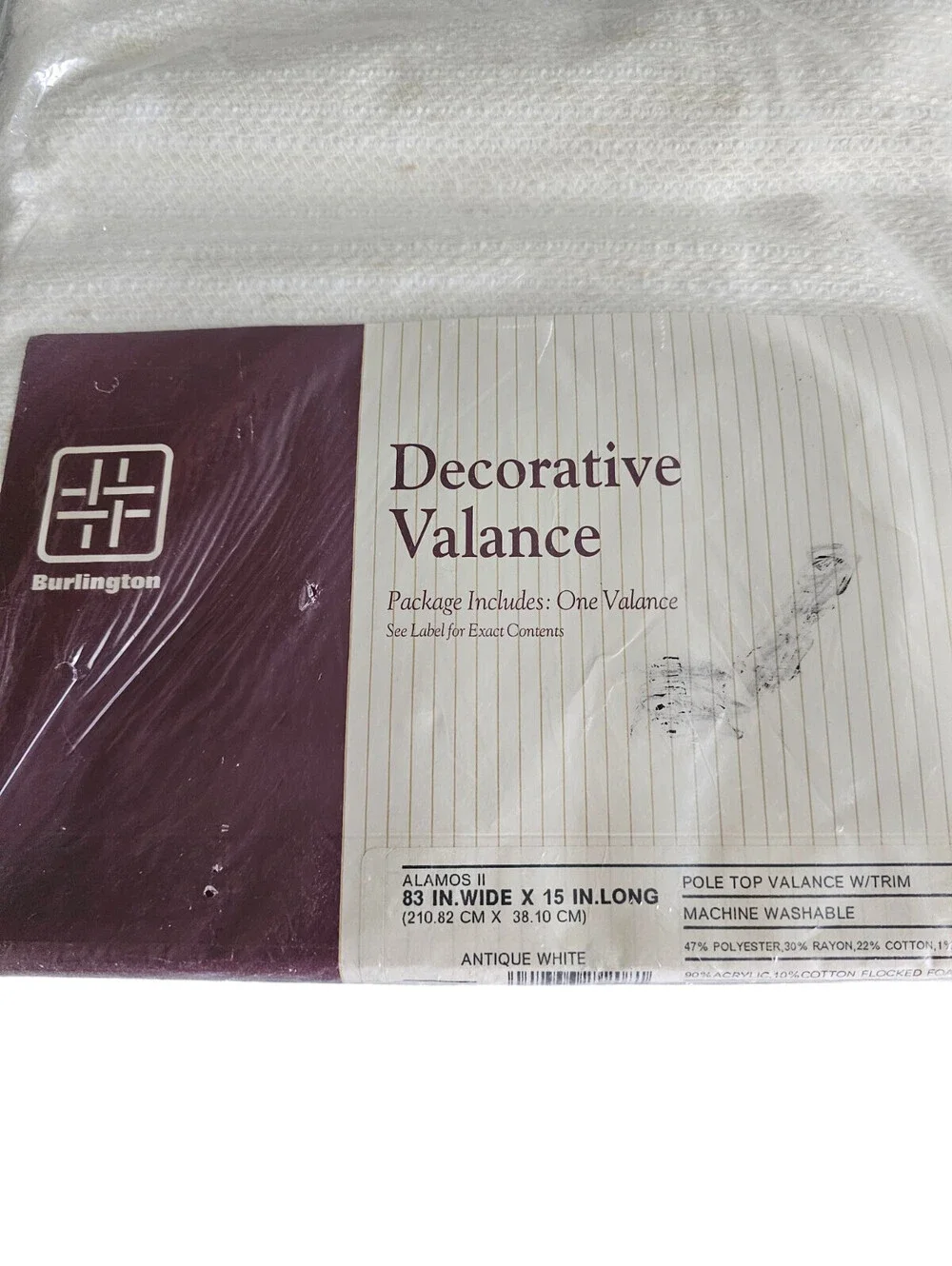 NEW Vintage Burlington Decorative Valance Curtain 83”X15” Antique White